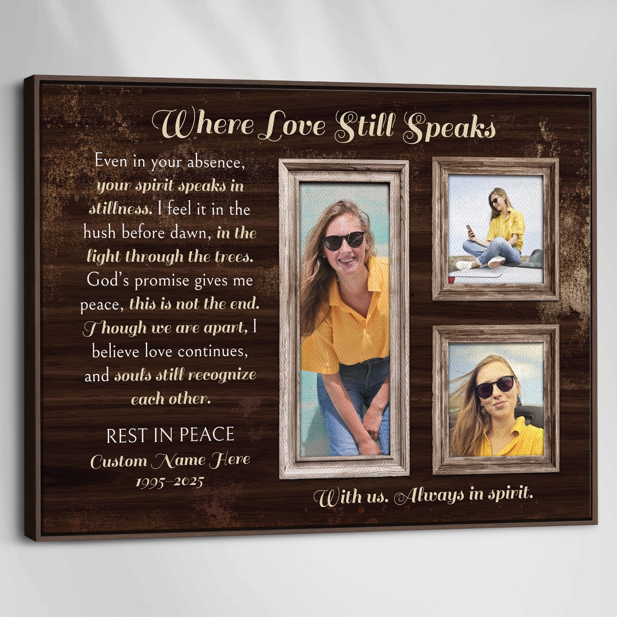 Personalized Memorial Canvas – Custom Tribute Wall Art with 3 Photos & Name