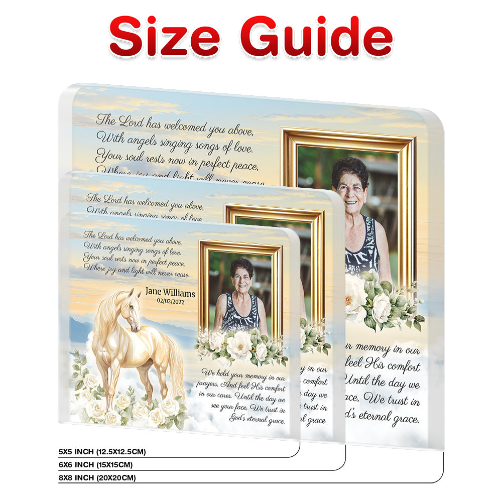 Personalized Memorial Plaque with Photo – White Horse & Roses, “God’s Eternal Grace” Christian Sympathy Gift