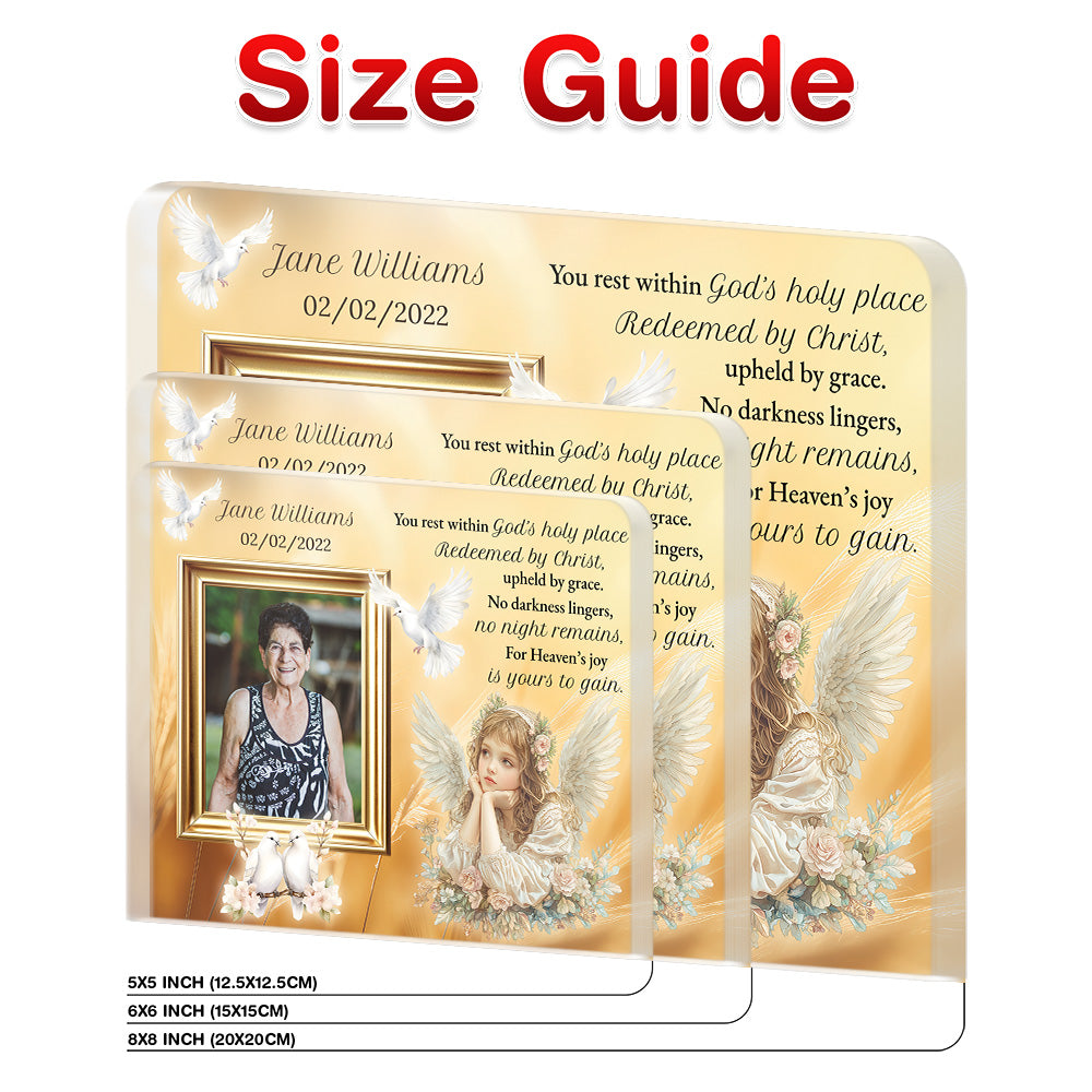 Personalized Memorial Plaque with Photo – Angel & Doves, “God’s Holy Place” Christian Sympathy Gift