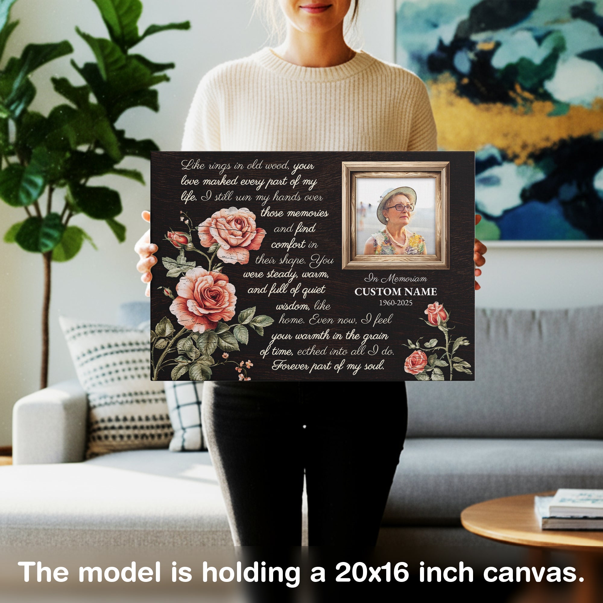 Personalized Memorial Canvas – Rustic Floral Tribute with Custom Photo & Name