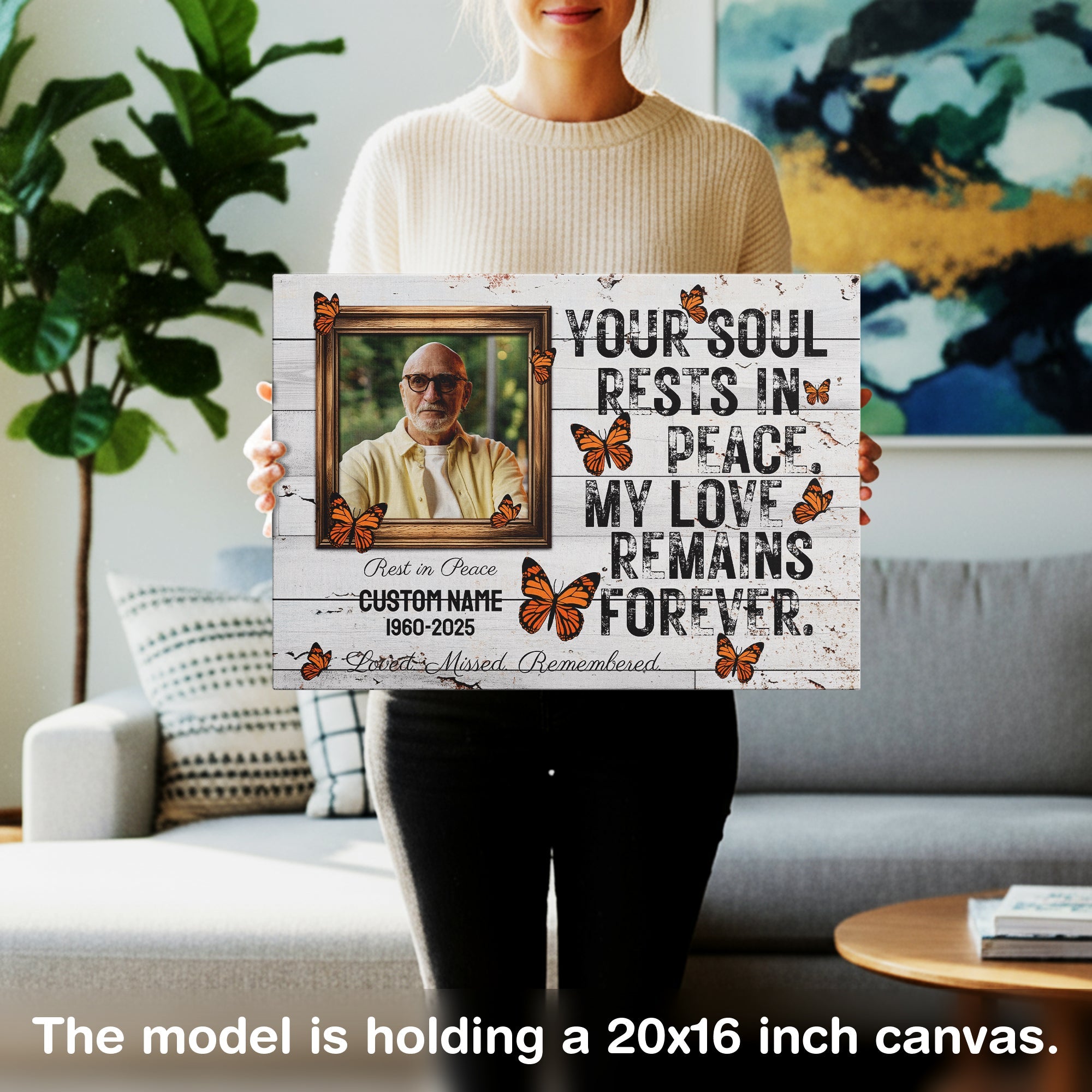 Personalized Memorial Canvas – Butterfly Tribute with Photo, Name & Date