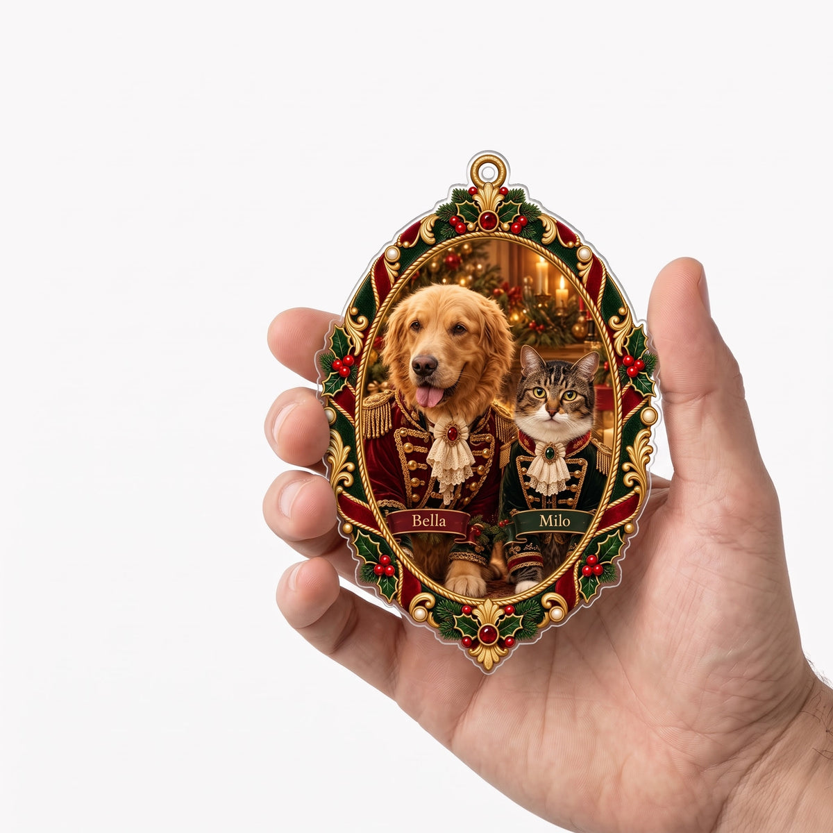 Personalized angel photo ornament held in a hand