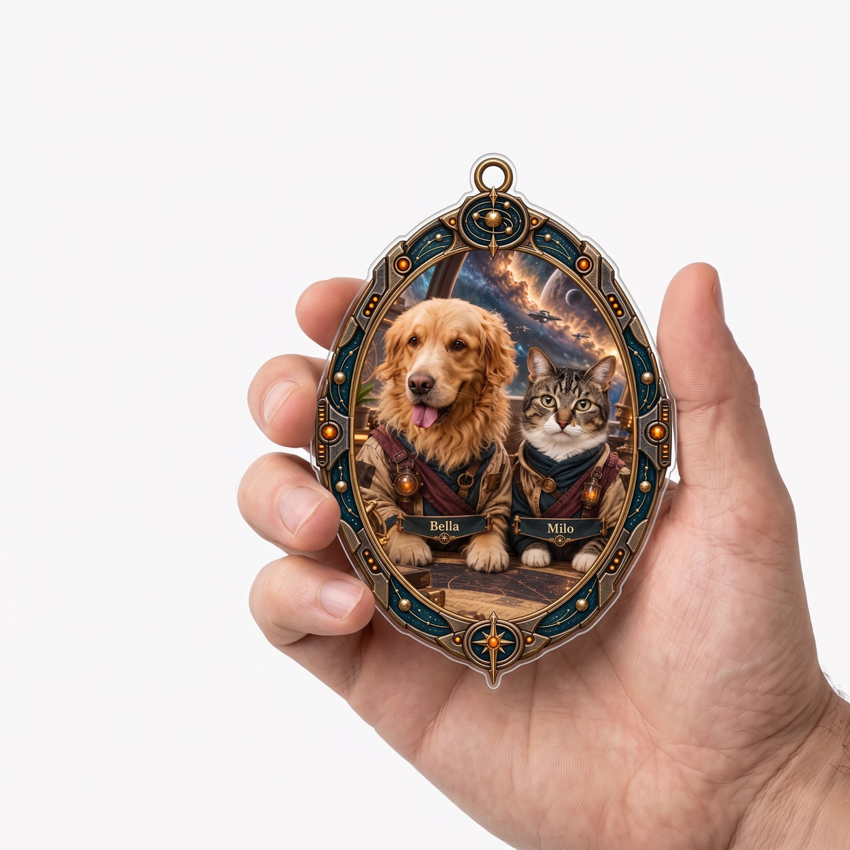 Personalized angel photo ornament held in a hand