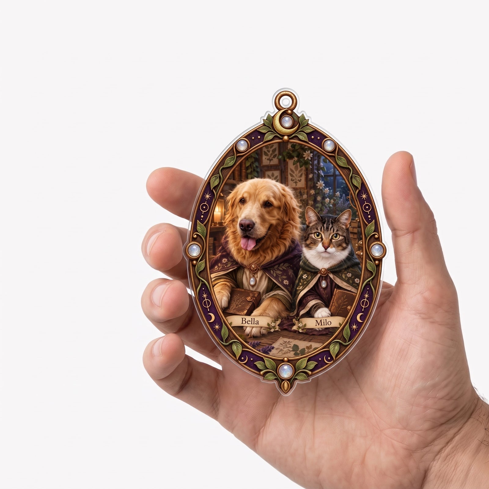 Personalized angel photo ornament held in a hand