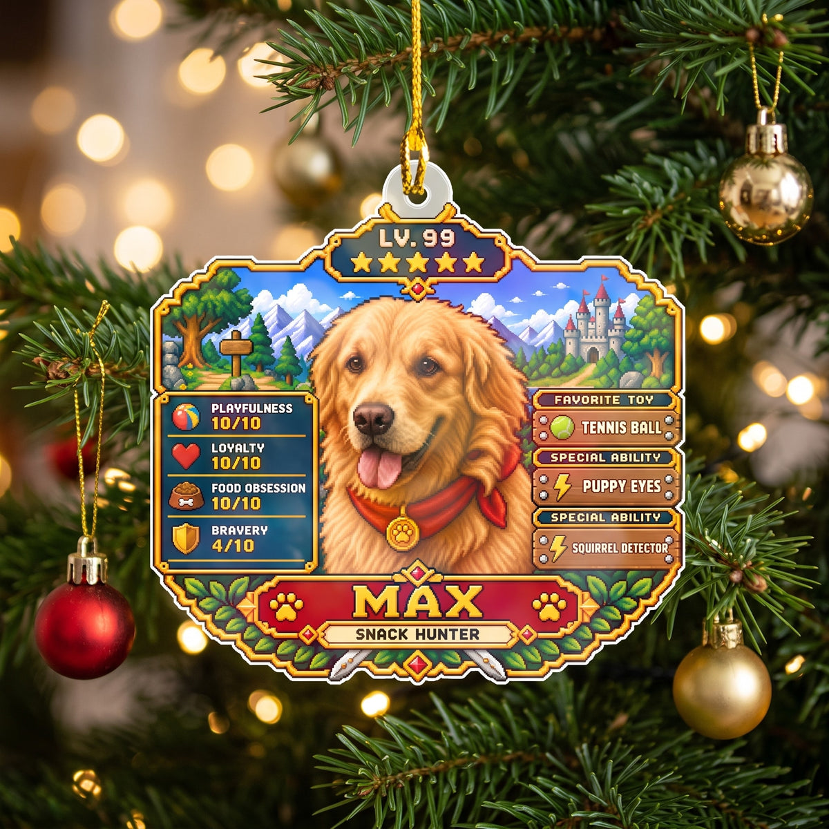 Personalized angel photo ornament hanging on a Christmas tree