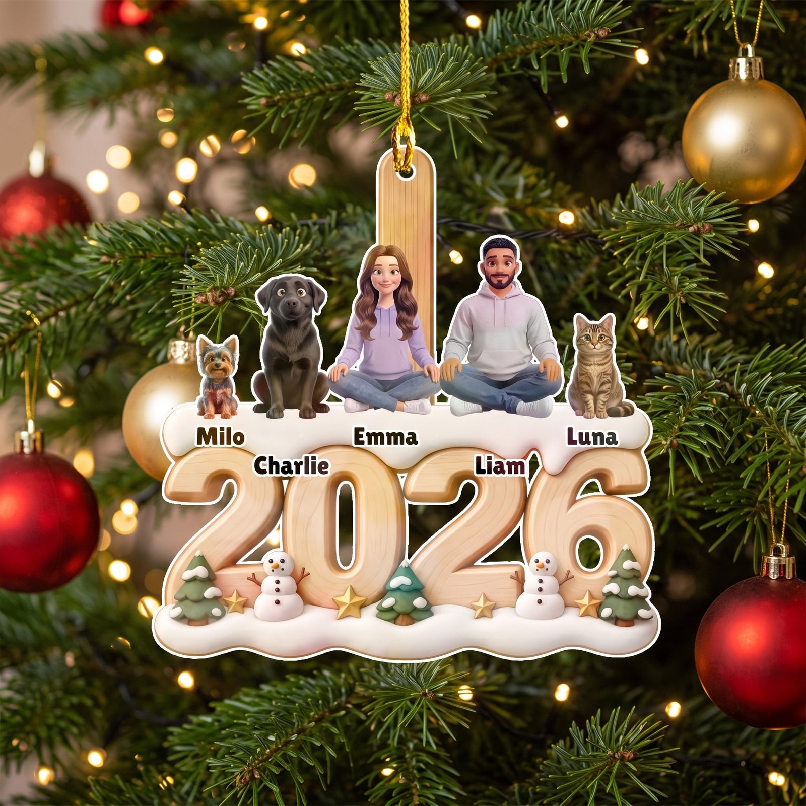 Personalized angel photo ornament hanging on a Christmas tree