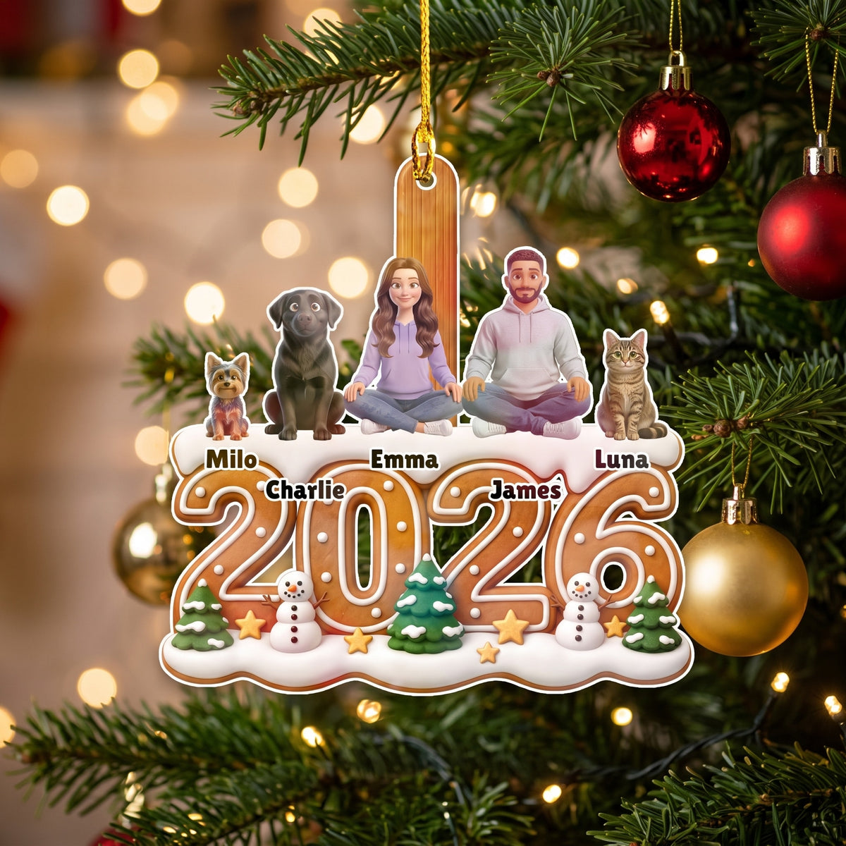 Personalized angel photo ornament hanging on a Christmas tree