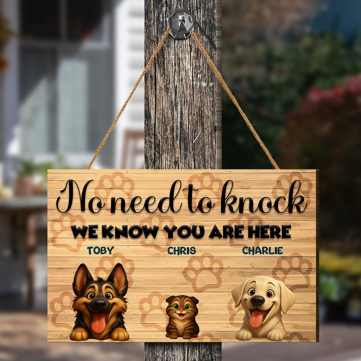 Personalized Rectangle Door Sign - No Need To Knock - Up to 6 Cats and/or Dogs