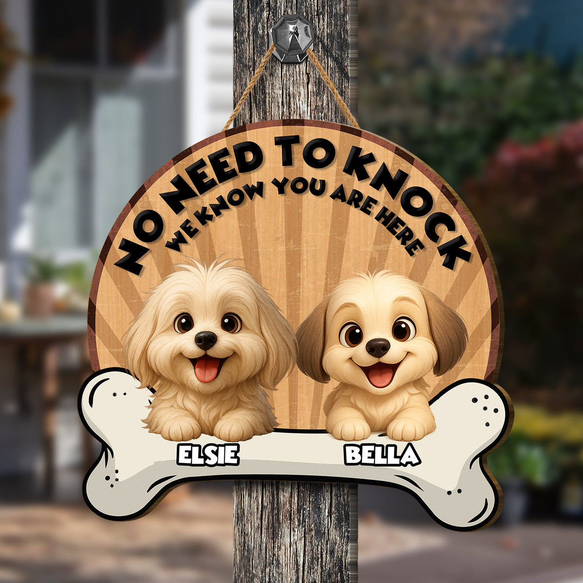 Personalized Bone Shaped Door Sign - No Need To Knock - Up to 6 Cats and/or Dogs
