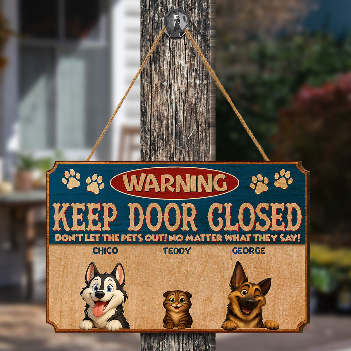 Personalized Keep Door Closed Door Sign - Entrance Decoration - Pets Wooden Sign - Up to 6 Pets