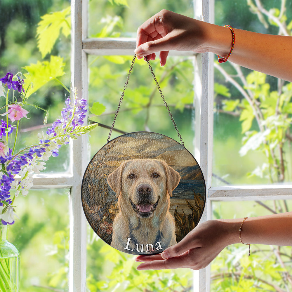 Personalized Yellow Lab Portrait Stained Glass Ornament