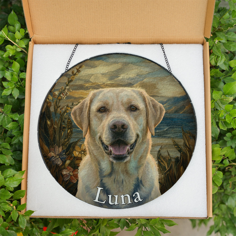 Personalized Yellow Lab Portrait Stained Glass Ornament