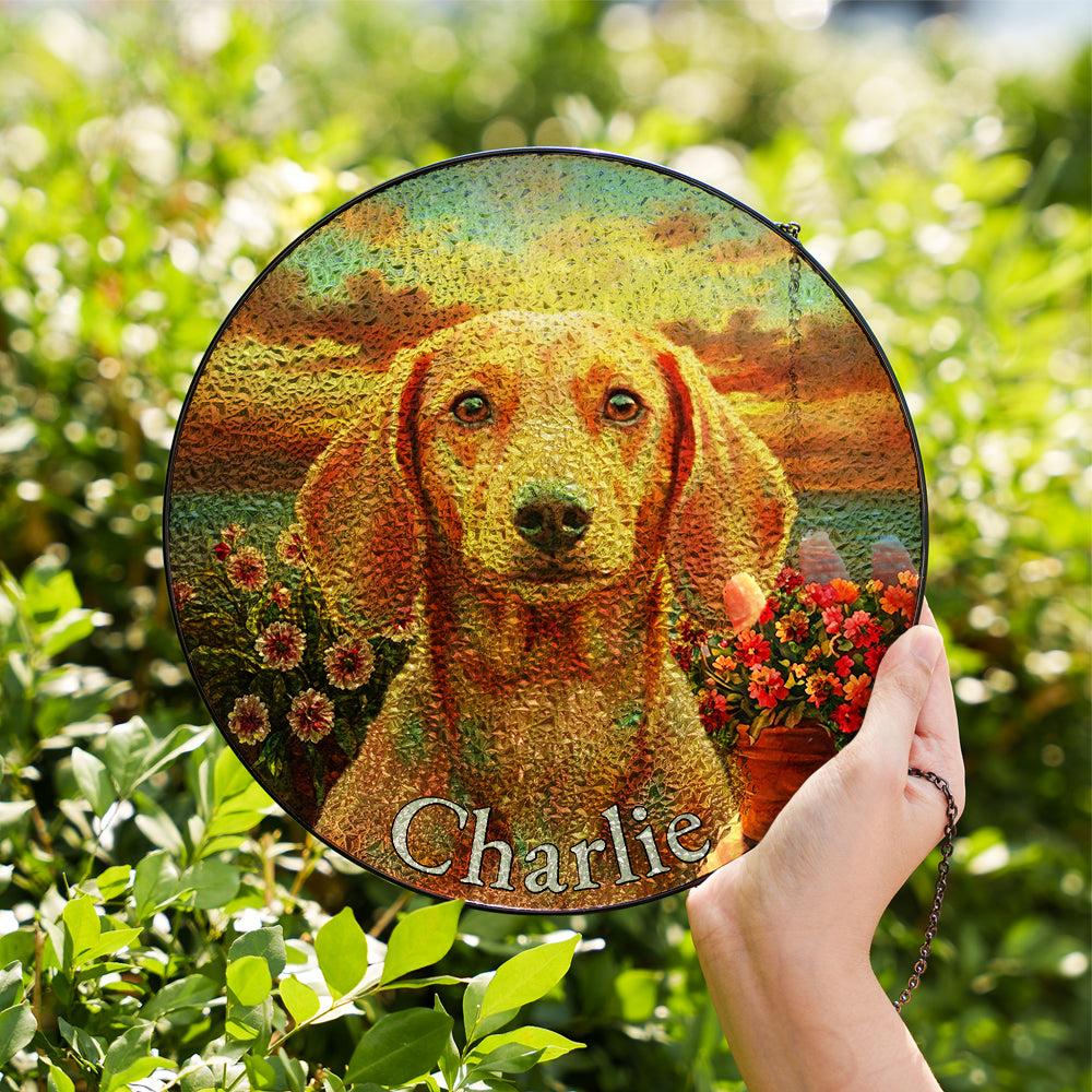 Personalized Dachshund Portrait Stained Glass Ornament