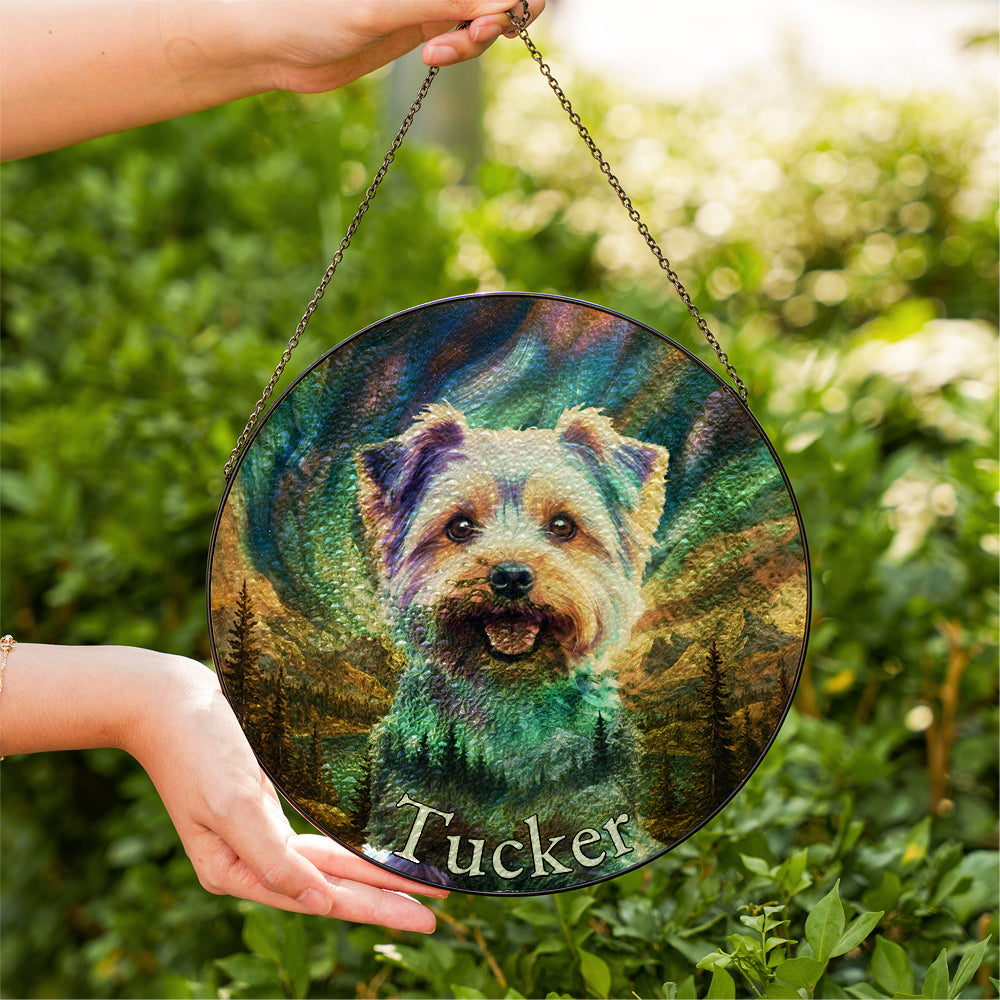 Personalized Aurora Pet Portrait Stained Glass Ornament