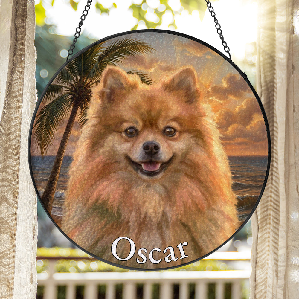Personalized Pet Portrait Sunset Stained Glass Ornament