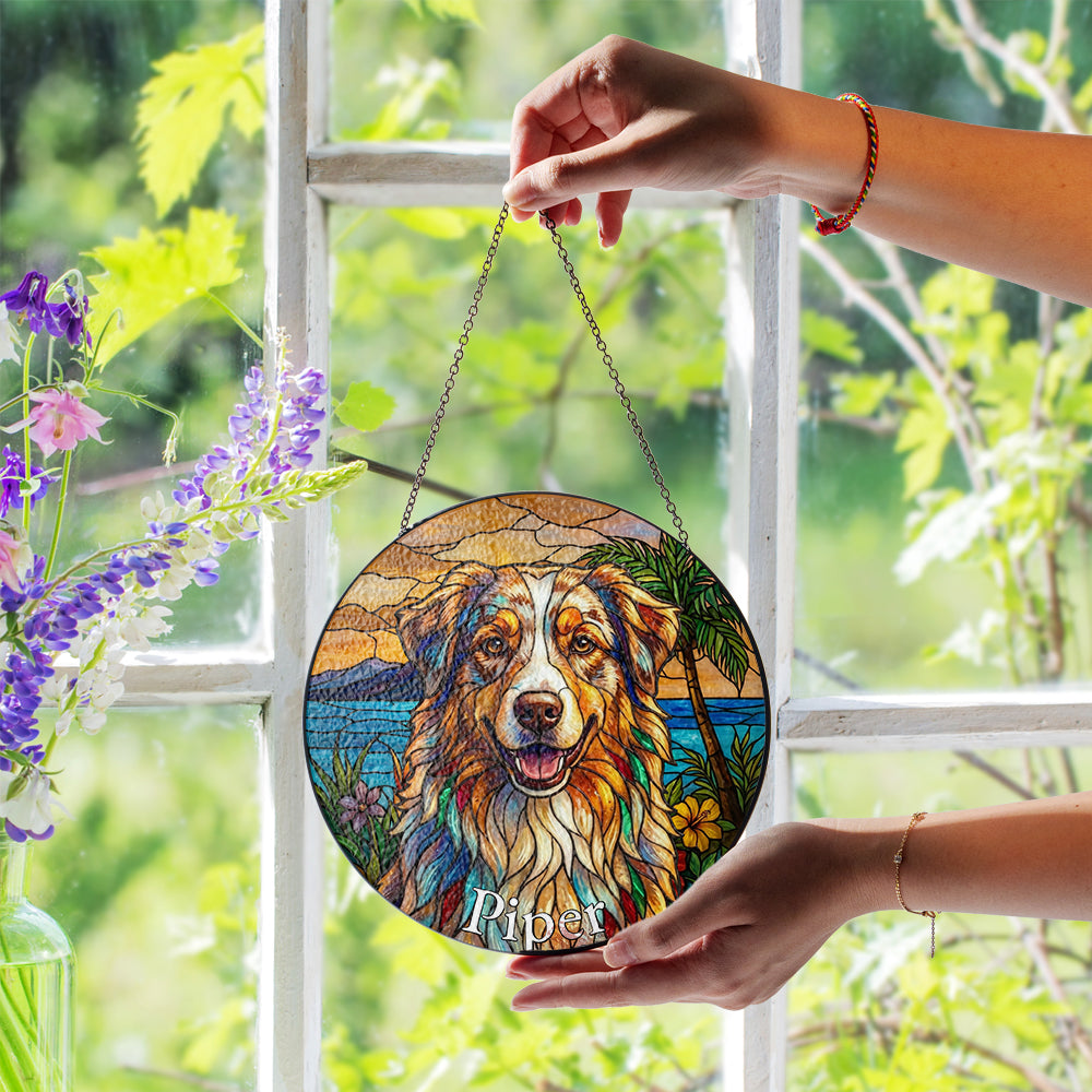 Personalized Beach Dog Stained Glass Ornament