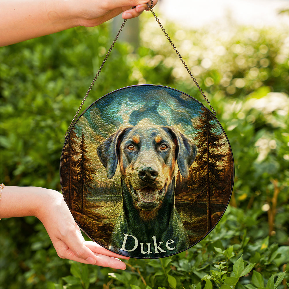 Personalized Dog Portrait Stained Glass Ornament