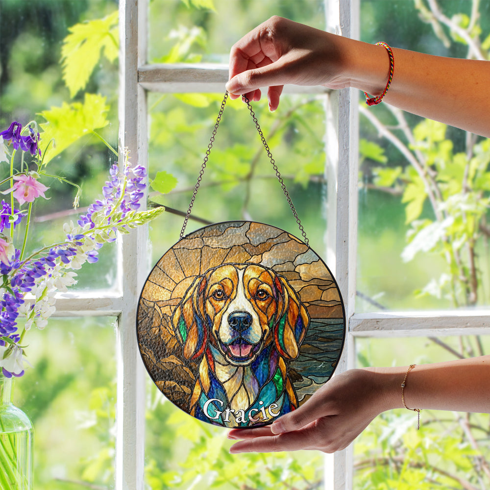 Personalized Dog Portrait Stained Glass Ornament