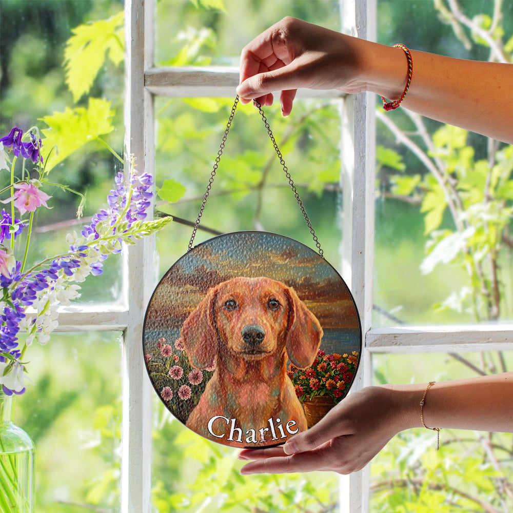 Personalized Dachshund Portrait Stained Glass Ornament