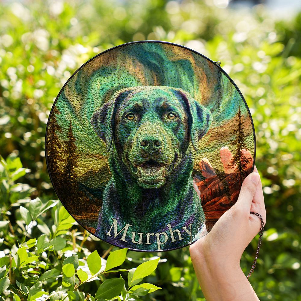 Personalized Black Lab Mountain Stained Glass Ornament