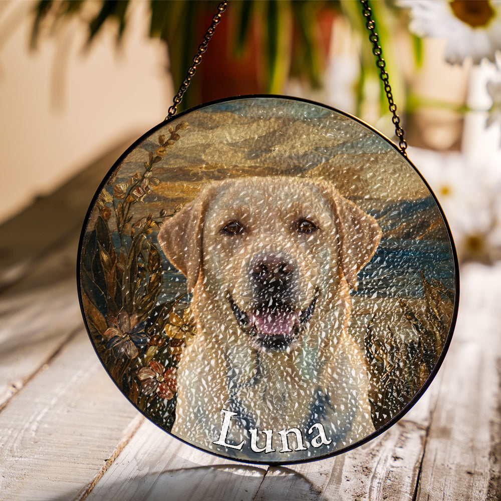Personalized Yellow Lab Portrait Stained Glass Ornament