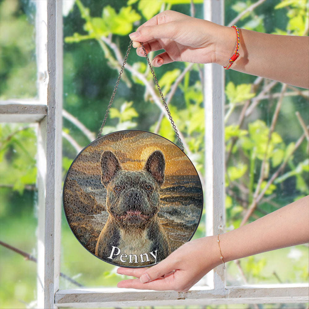 Personalized French Bulldog Portrait Stained Glass Ornament