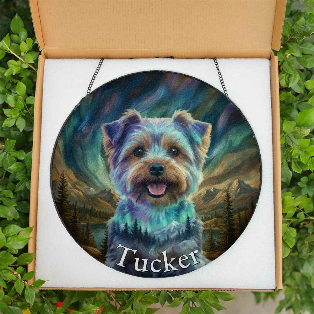 Personalized Aurora Pet Portrait Stained Glass Ornament