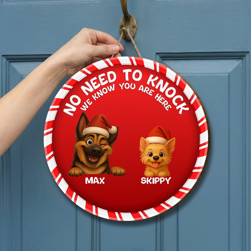 Personalized Christmas Pet Door Sign – “No Need to Knock, We Know You Are Here” – Cat or Dog Wooden Sign - Upload Photo