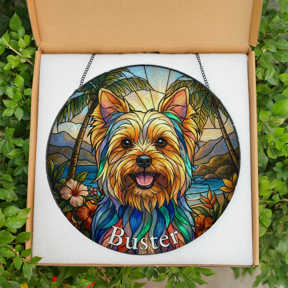 Personalized Tropical Pet Portrait Stained Glass Ornament