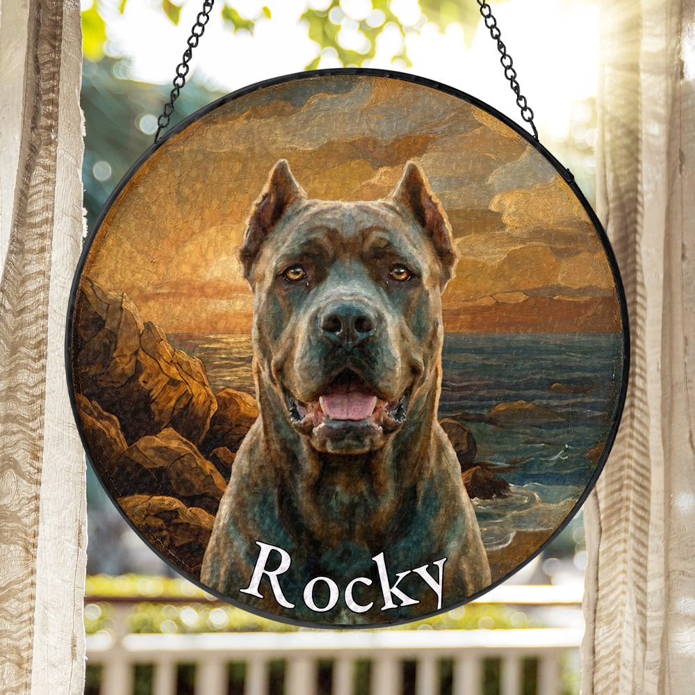 Personalized Pet Portrait Sunset Stained Glass Ornament
