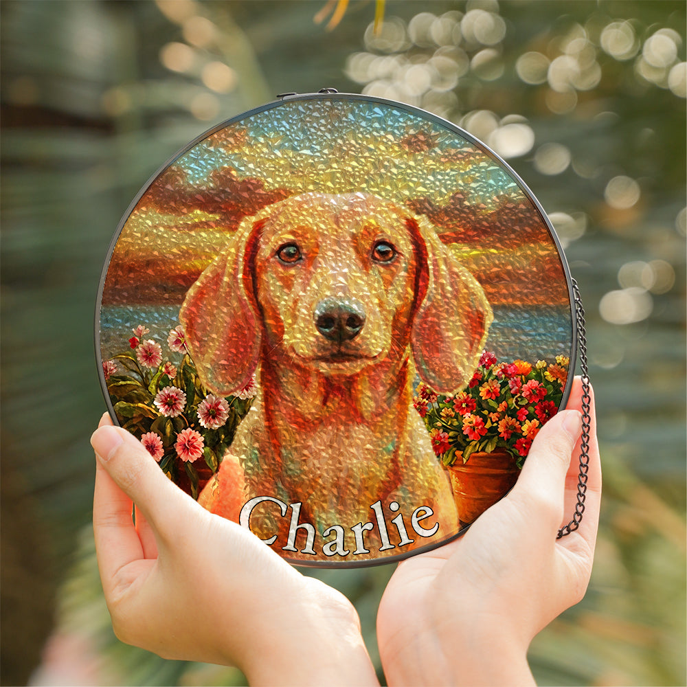 Personalized Dachshund Portrait Stained Glass Ornament