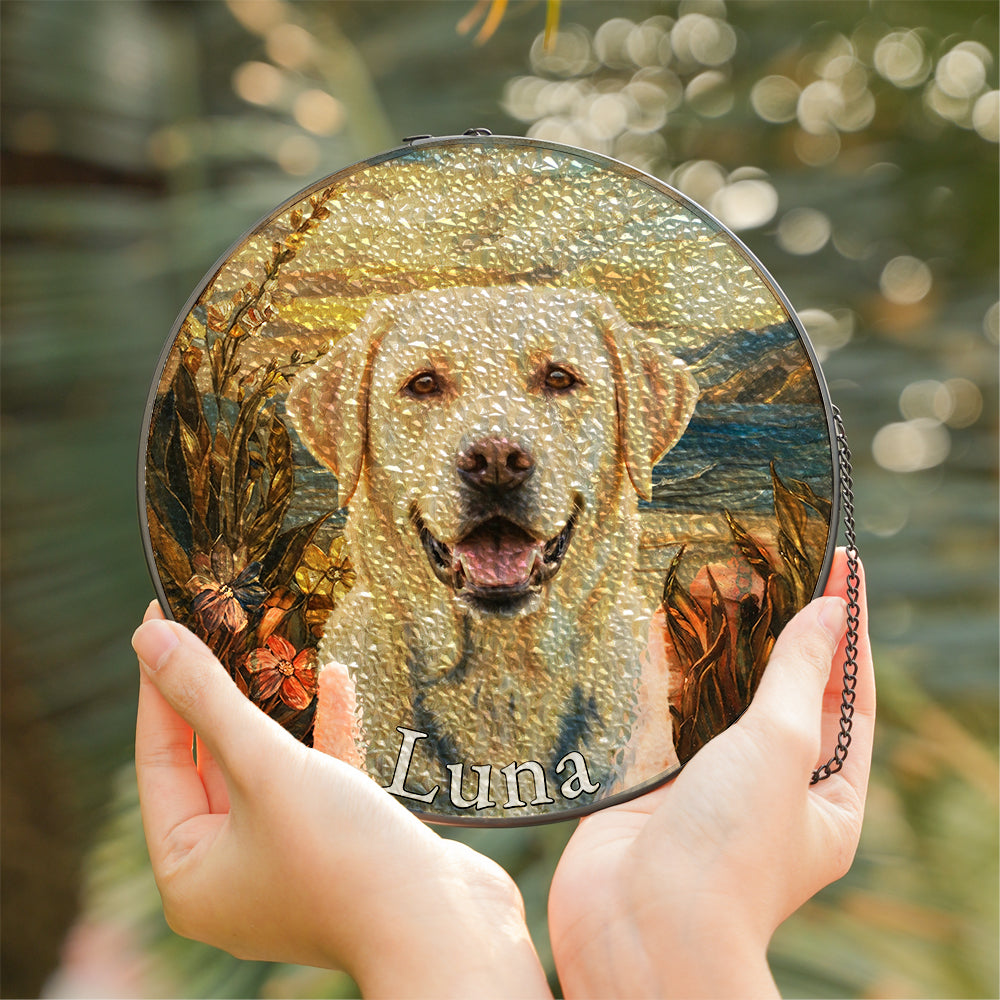 Personalized Yellow Lab Portrait Stained Glass Ornament