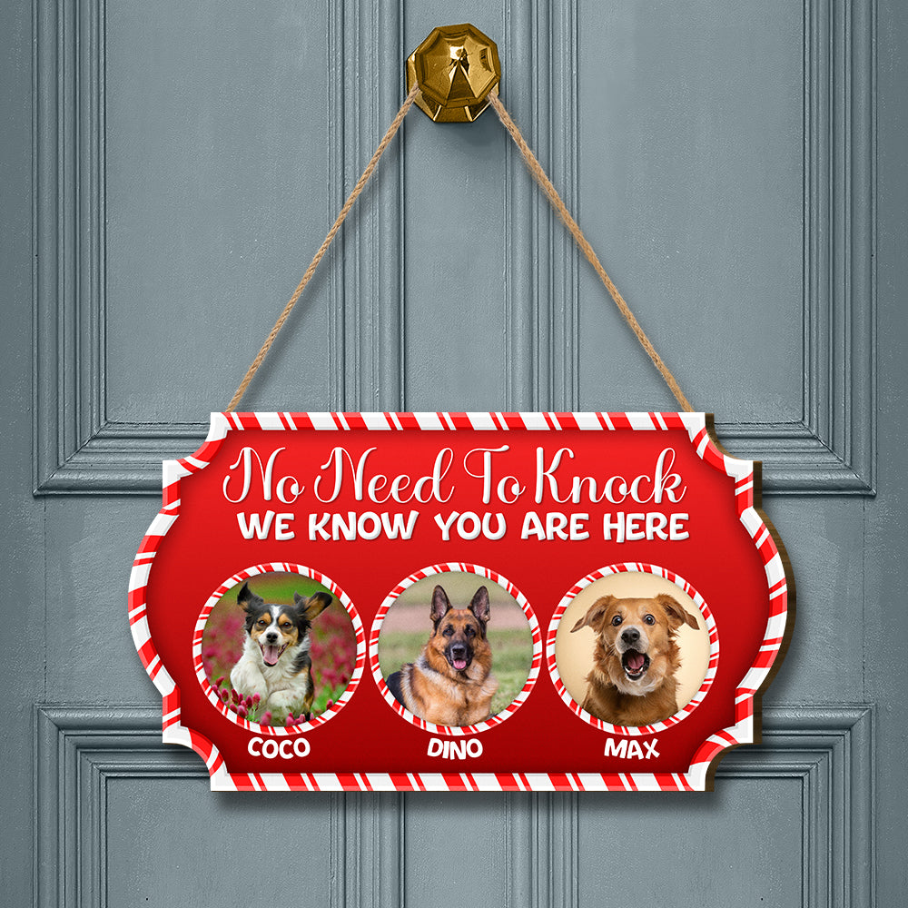 Personalized Christmas Pet Door Sign – “No Need to Knock, We Know You Are Here” – Cat &amp; Dog Wooden Sign