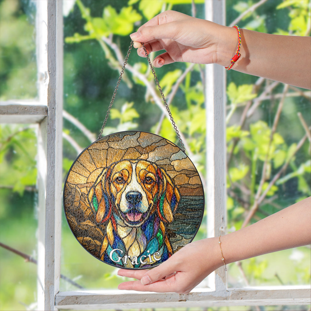 Personalized Dog Portrait Stained Glass Ornament