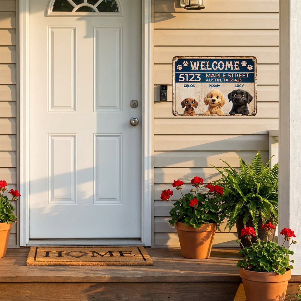 Personalized Dog Peeking Cartoon Welcome Sign Metal Sign