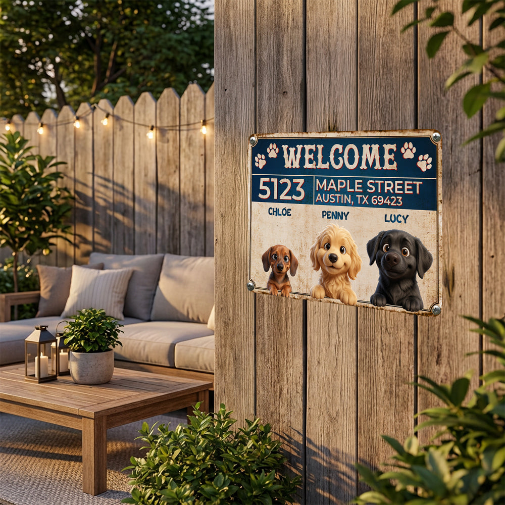 Personalized Dog Peeking Cartoon Welcome Sign Metal Sign