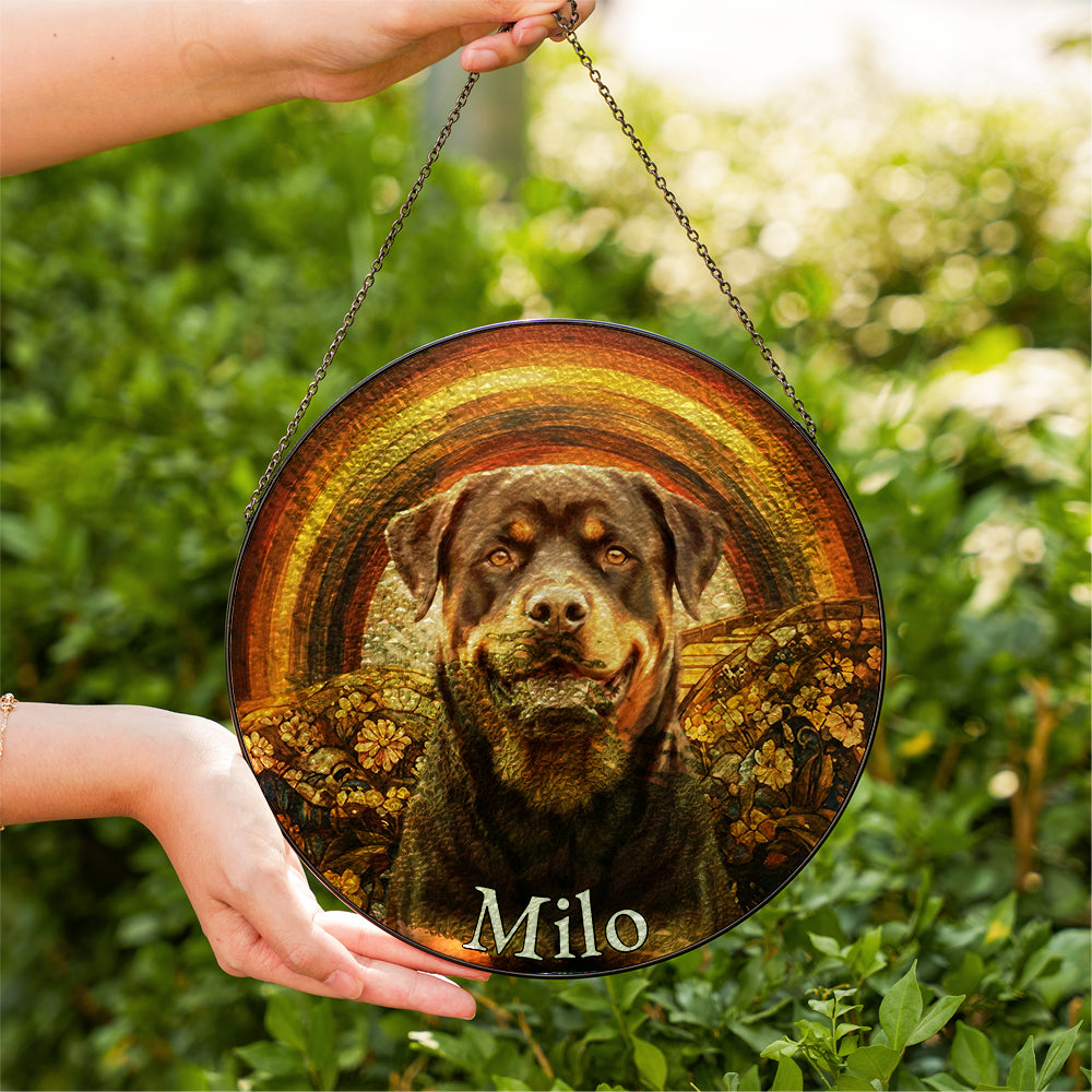 Personalized Rottweiler Portrait Stained Glass Ornament