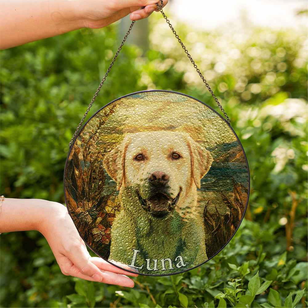 Personalized Yellow Lab Portrait Stained Glass Ornament