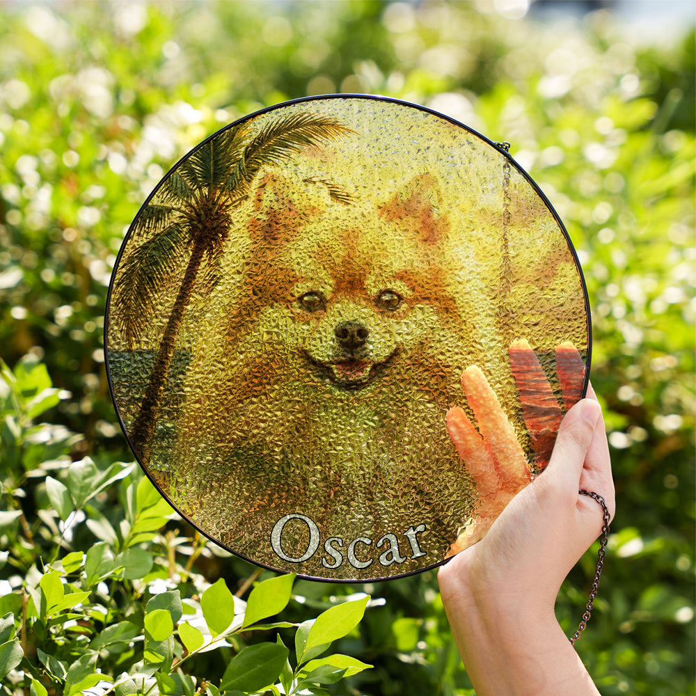 Personalized Pet Portrait Sunset Stained Glass Ornament