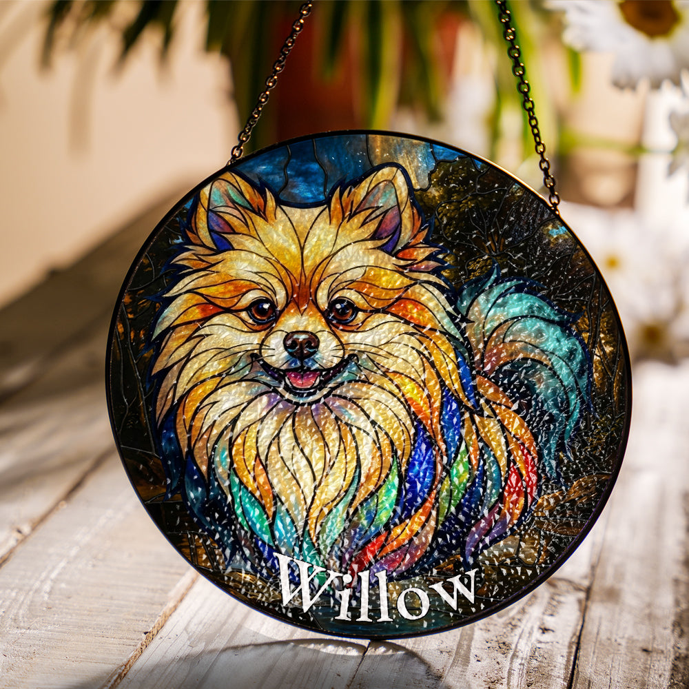 Personalized Pomeranian Dog Stained Glass Ornament