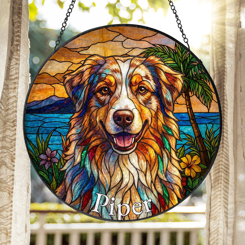 Personalized Beach Dog Stained Glass Ornament