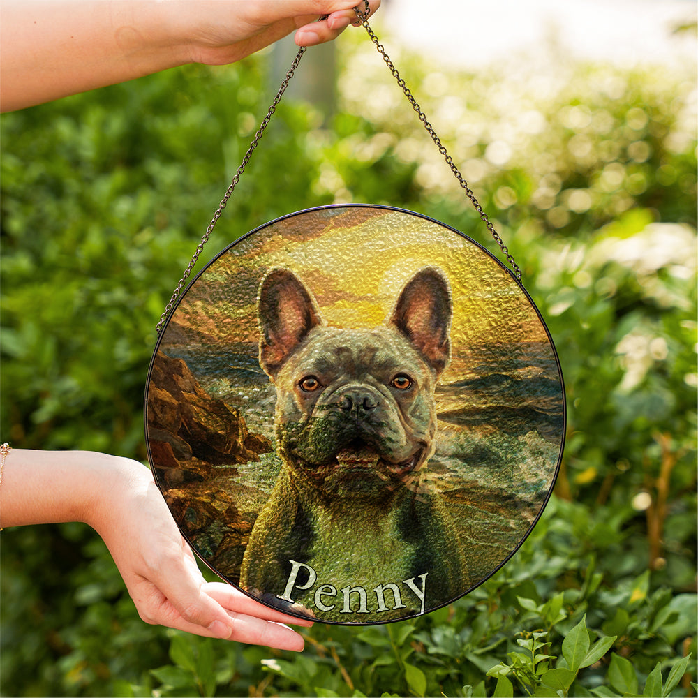 Personalized French Bulldog Portrait Stained Glass Ornament