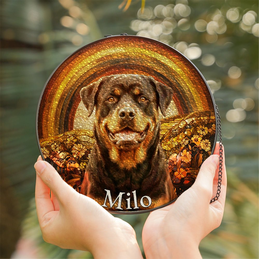 Personalized Rottweiler Portrait Stained Glass Ornament