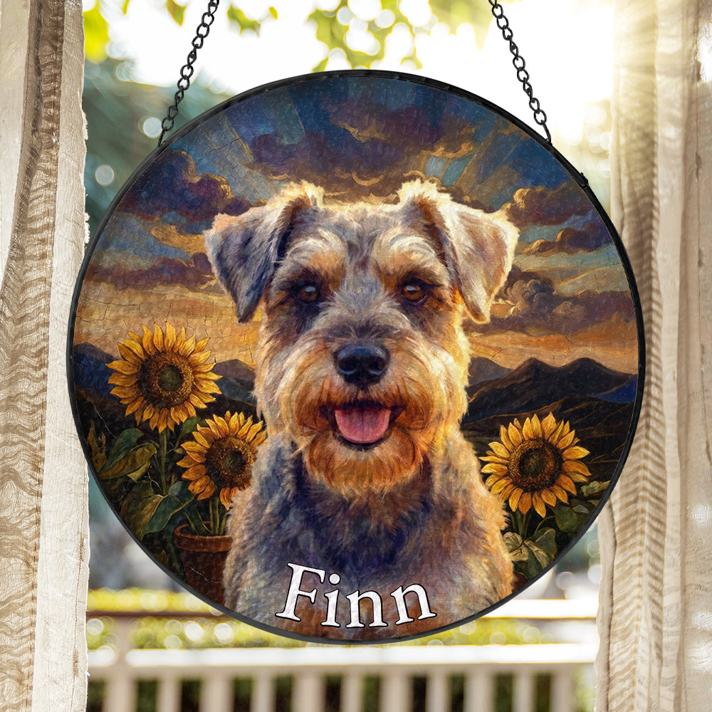 Personalized Dog And Sunflower Stained Glass Ornament