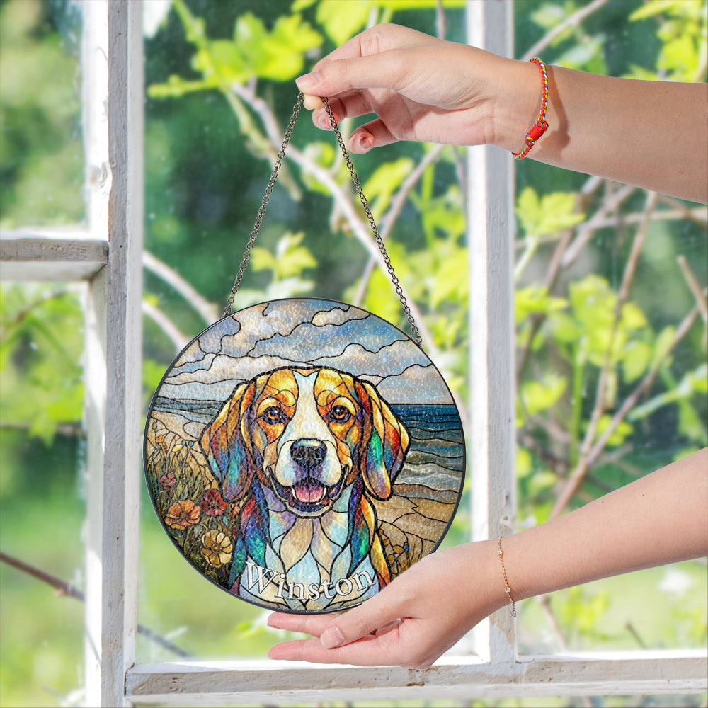 Personalized Dog Portrait Stained Glass Ornament