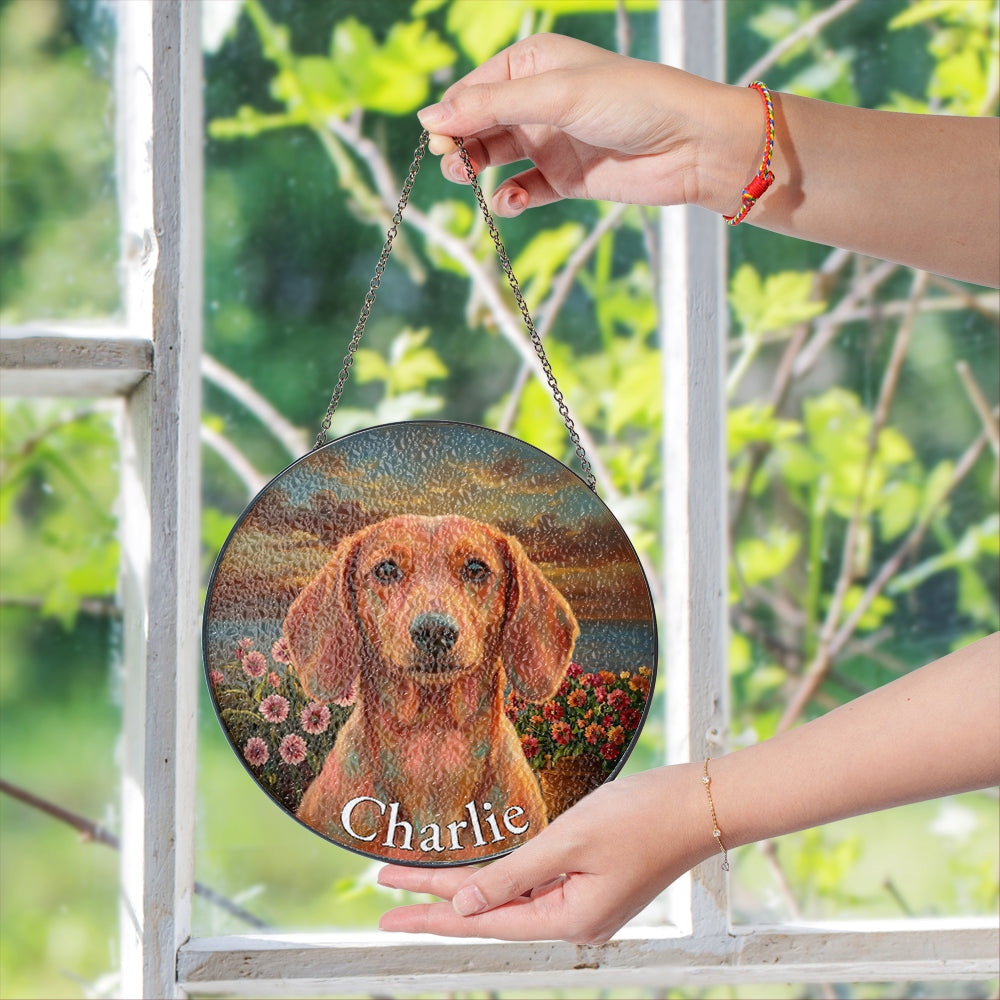 Personalized Dachshund Portrait Stained Glass Ornament