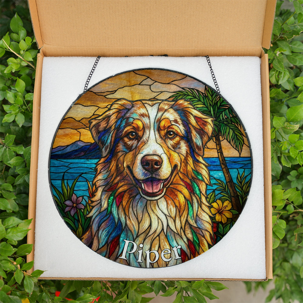 Personalized Beach Dog Stained Glass Ornament