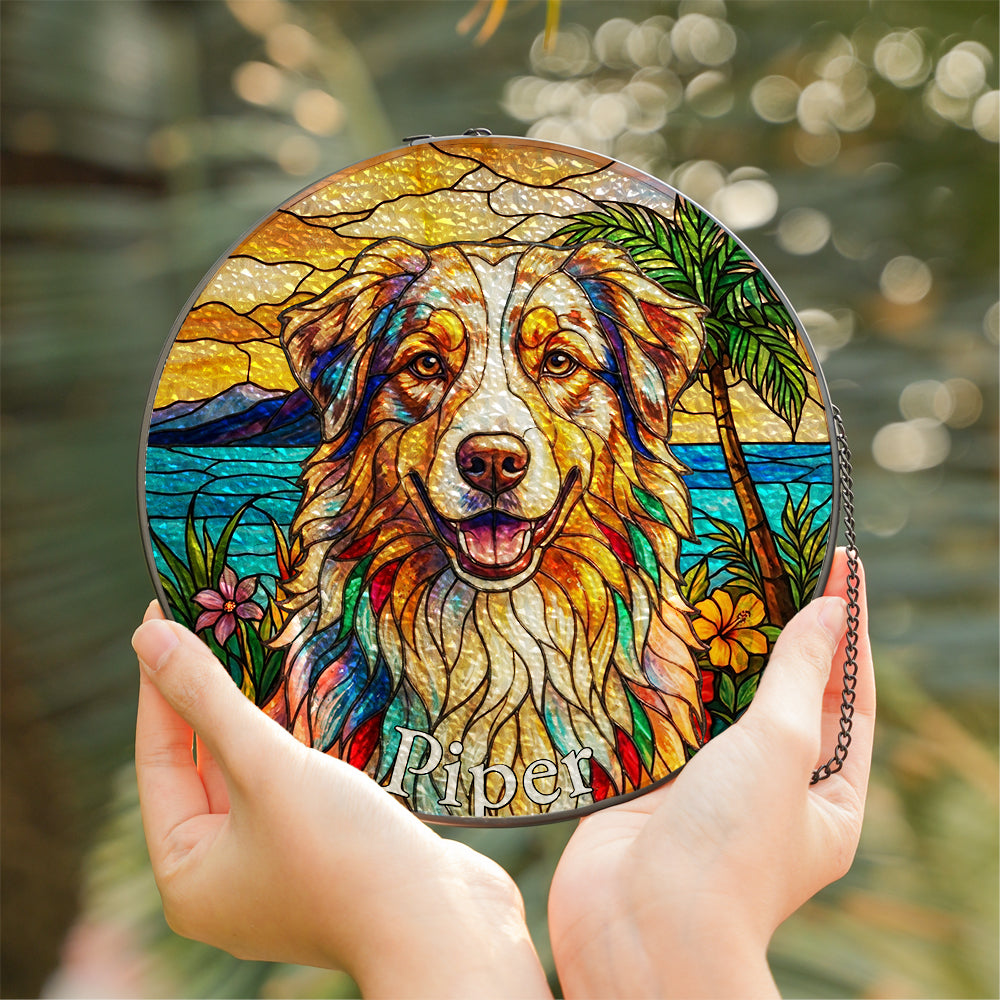 Personalized Beach Dog Stained Glass Ornament