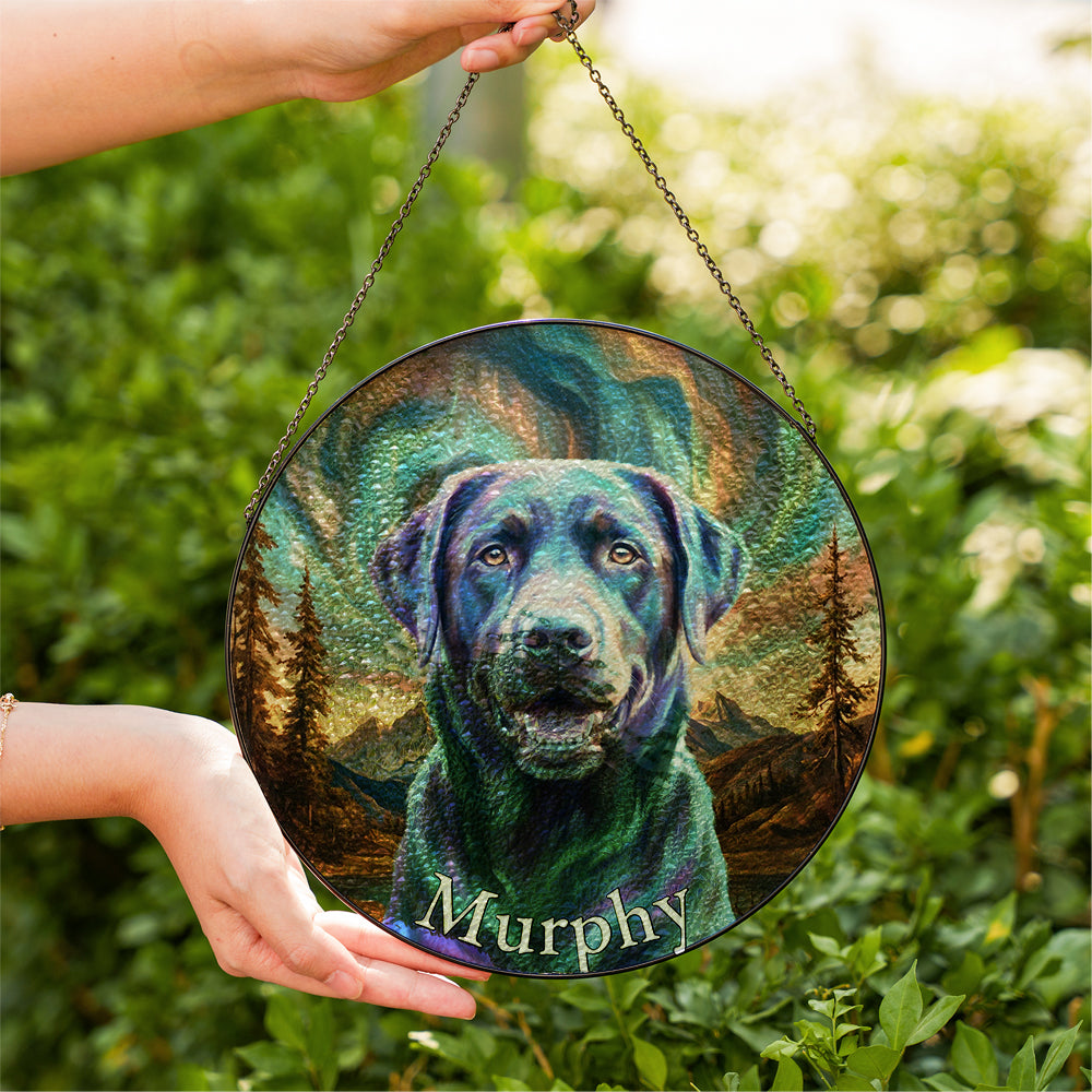 Personalized Black Lab Mountain Stained Glass Ornament