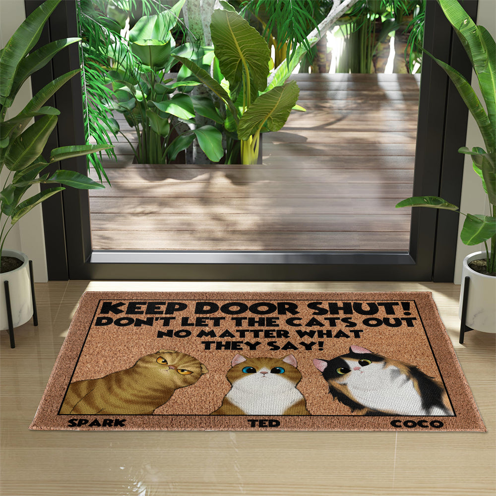 Personalized Keep Door Shut Doormat - Up to 6 Cats - Decorative Mat - Custom Doormat